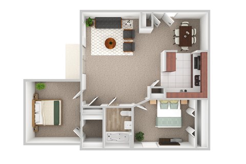 Floor plan for 2 beds, 1 bath, 750 sqft